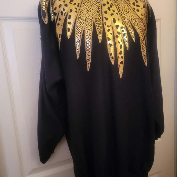 1980s " Flashdance" Leopard Decorative Black Sweatshirt - Picture 2 of 9